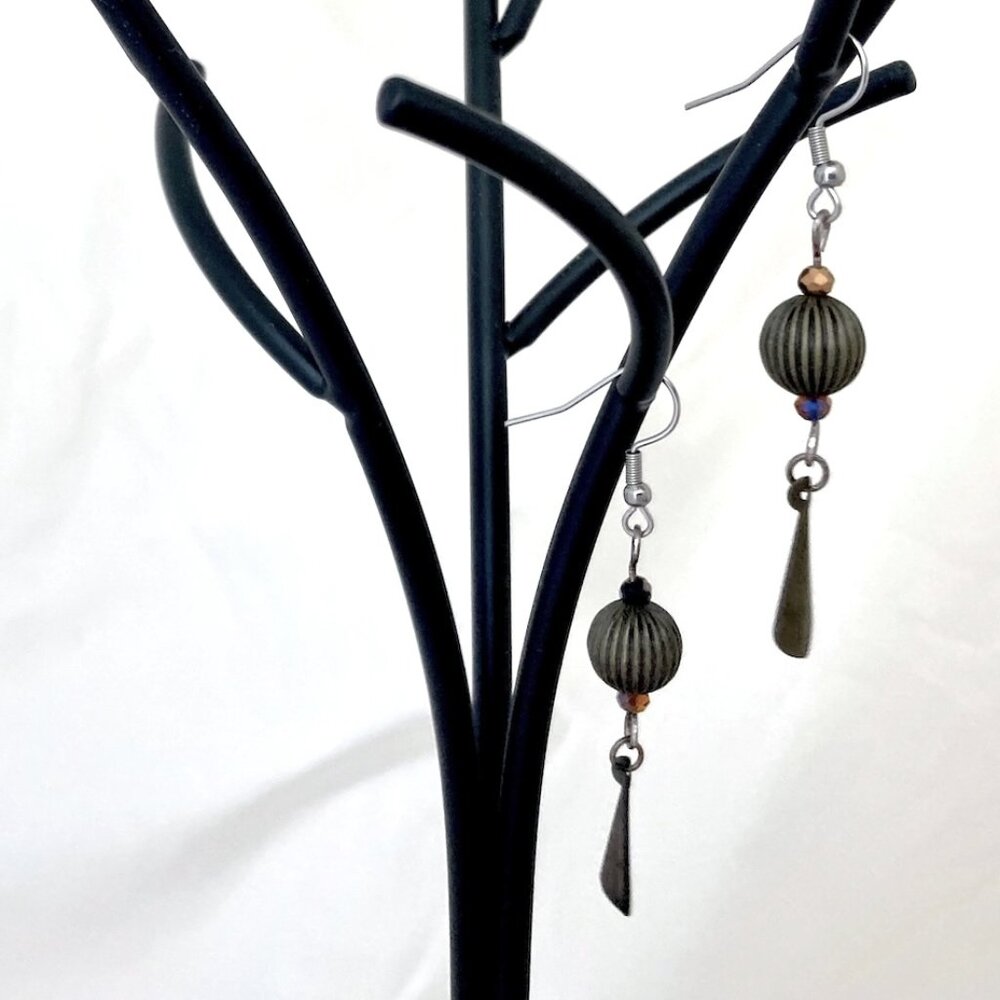 Handmade Boho Chic Earrings - Upcycled Beads - Antique Gold Tone Metal